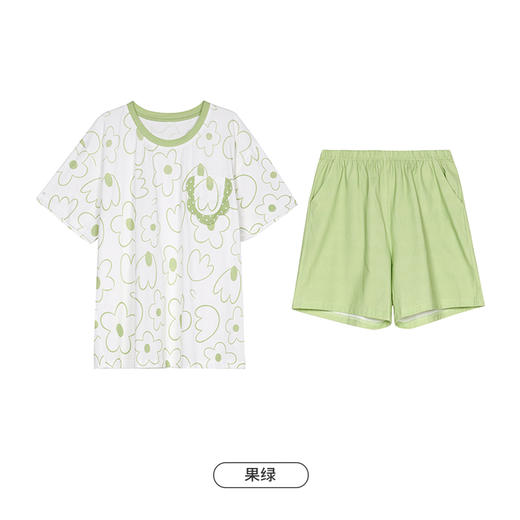 都市丽人舒适外出春夏睡衣女32支CVC单面家居服薄款短袖短裤女士棉质套装LH42D9 商品图9
