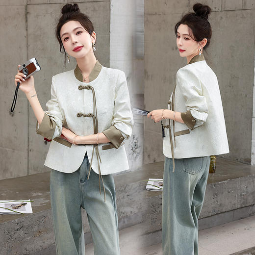优雅新中式，盘扣撞色提花立领短外套HR-LNS9679 商品图0