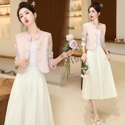 优雅新中式，提花半身裙两件套HR-QMC6183 商品图1