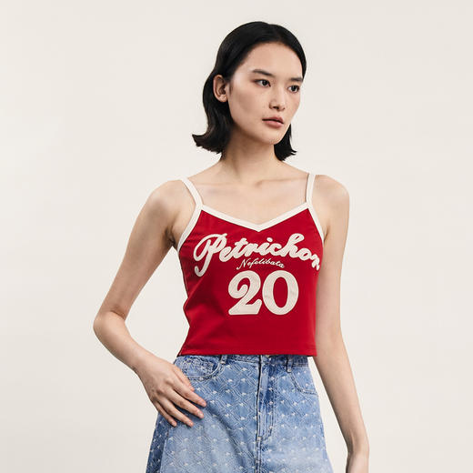 谜底短款修身小吊带女士2024夏季新品复古时尚绣花内搭242MN0615 商品图1