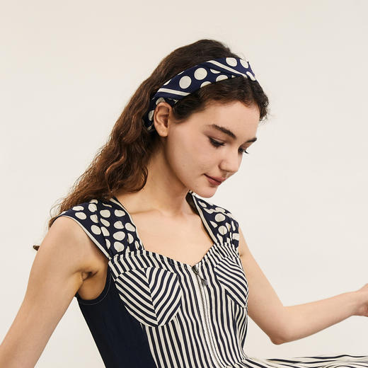 谜底小方巾女2024年夏新品复古田园风条纹波点纯棉头巾242MQ0901 商品图1