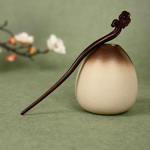 ysfz-03001【云赏珠宝】新中式小叶紫檀木如意雕刻发簪 商品图0