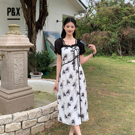 P&X设计师女装夏季 新中式国风复古时尚连衣长裙 824208285 花色 商品图2