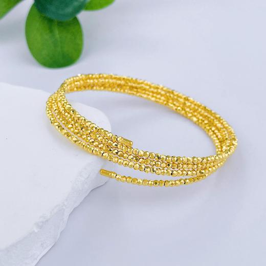 【限时克减150元】足金 椭圆形5G超轻黄金四圈蹦迪珠弹力镯(总面宽约7.2-7.6mm)空心开口蹦迪珠手镯弹力手镯(AG5GSZ00004)（预售产品下单后不退款不退货不换货不补差价） 商品图1