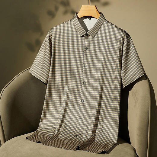 【Q】【桑蚕丝】【新款DPF】大依优型大码格子短袖衬衫加肥加大男装大号大码上衣男士休闲半袖夏季 商品图2