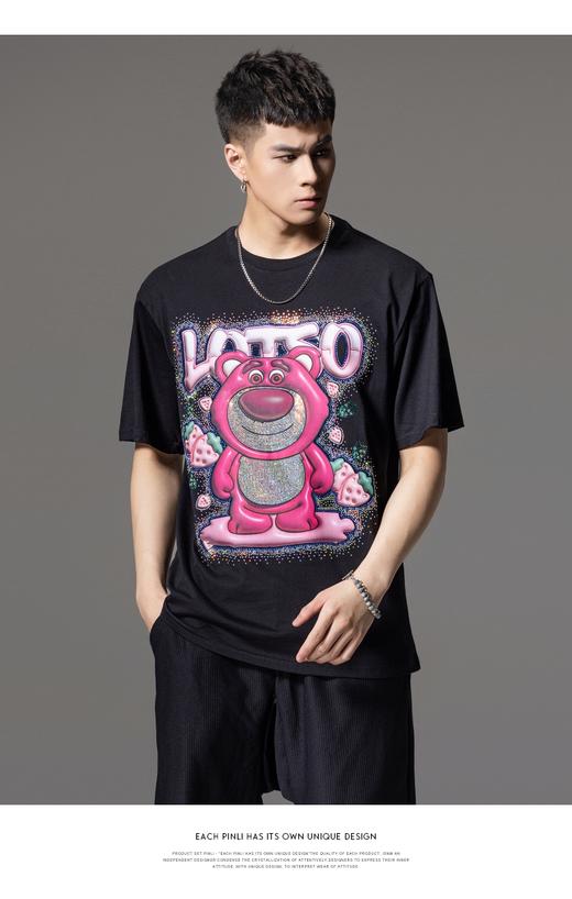PINLI品立夏季新款卡通烫钻短袖T恤男士时尚潮牌印花休闲上衣BG242111041 商品图0