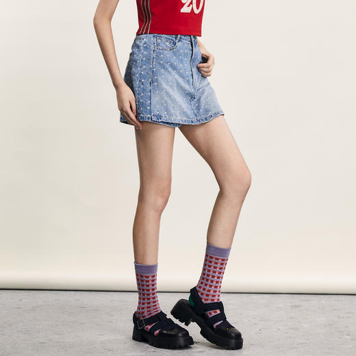 谜底牛仔裤短裤女2024夏季新品复古百搭老花牛仔直筒裤242MK0591 商品图1