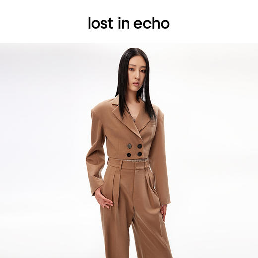 lost in echo设计师品牌显瘦阔肩截短西装外套翻折边双褶阔腿西裤 商品图2