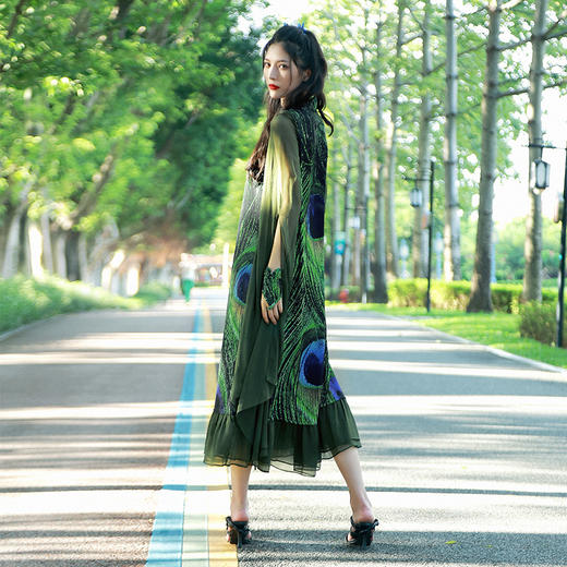 雀翎戏绿飘逸水袖连衣裙 | 杨丽萍老师同款 | 现货加急发 商品图5