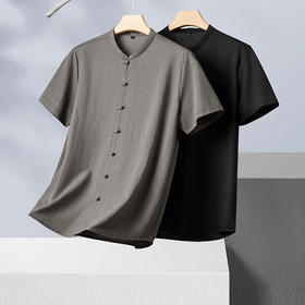 【新中式】【新款DPF】大依优型大码盘扣立领短袖衬衫加肥加大男装大号大码上衣男士休闲半袖夏季唐装