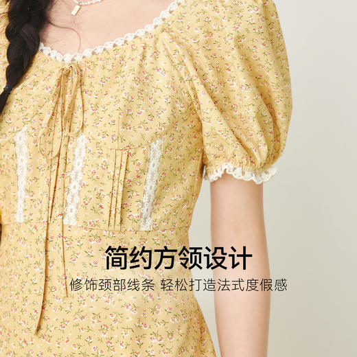 【严选】诗凡黎春蕾丝装饰边搭配泡泡袖方领设连衣裙SF3290081 商品图1