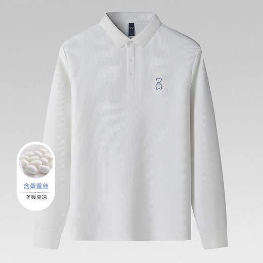 【华夫格含桑蚕丝】罗蒙男士春秋加厚polo衫男长袖t恤男舒适男polo衫 商品图1
