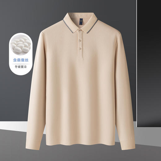 【华夫格含桑蚕丝】罗蒙男士春秋款加厚polo衫男长袖t恤男舒适男polo衫 商品图9