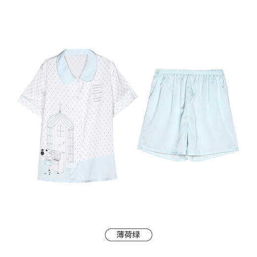 都市丽人生活家居春夏睡衣女冰雪丝印花家居服薄款短袖短裤女士丝质套装LH41D7 商品图12