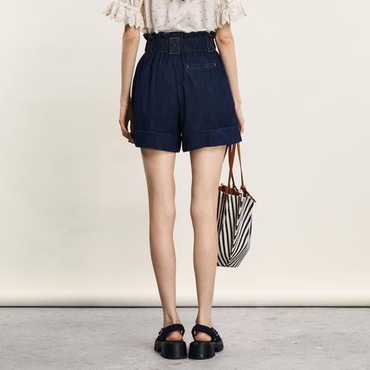 谜底牛仔短裤女2024夏季新品复古文艺风花苞式高腰A型裤242MK0713 商品图2