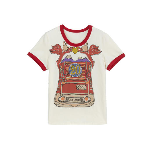 谜底圆领印花T恤女2024年夏季新品复古特色撞色修身上衣242MT0585 商品图4