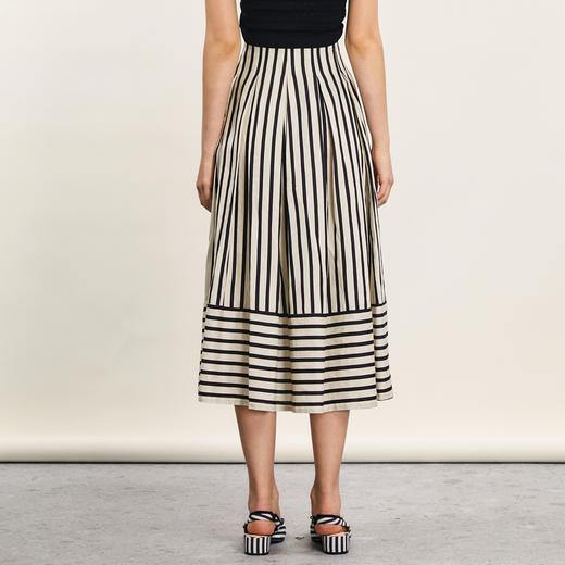 谜底条纹半身裙女2024年夏款复古文艺风高腰拼接中长裙242MB0645 商品图2