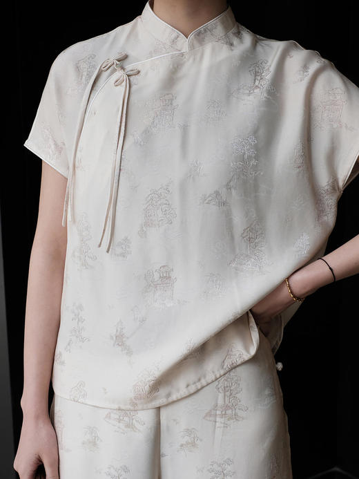 盛唐牡丹 |桃花源香槟色真丝提花上衣 商品图10