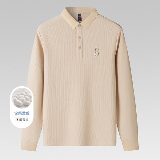 【华夫格含桑蚕丝】罗蒙男士春秋加厚polo衫男长袖t恤男舒适男polo衫 商品图2