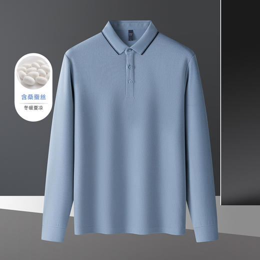 【华夫格含桑蚕丝】罗蒙男士春秋款加厚polo衫男长袖t恤男舒适男polo衫 商品图5