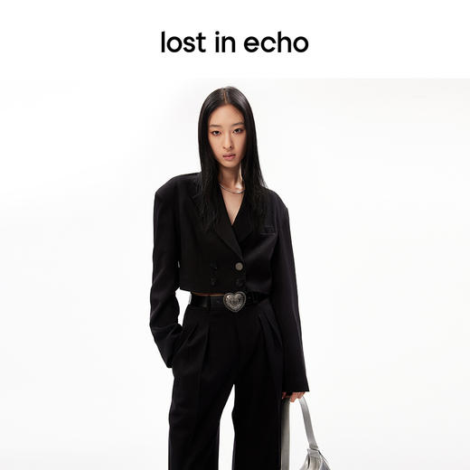 lost in echo设计师品牌显瘦阔肩截短西装外套翻折边双褶阔腿西裤 商品图4