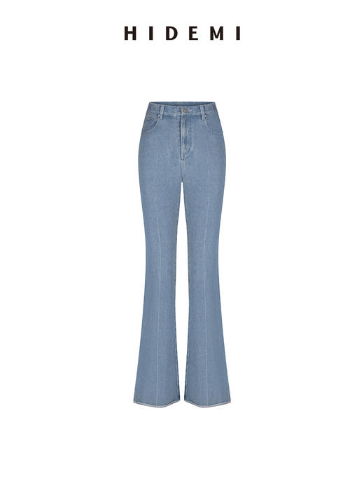HIDEMI 经典牛仔系列水洗做旧感滚边水洗蓝微喇牛仔裤 商品图9
