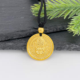 【限时克减150元】足金999.9 古法挂绳实心手工錾刻黄财神吊坠（含珠子）(ANWZGFDZ00122-2)（预售产品下单后不退款不退货不换货不补差价）