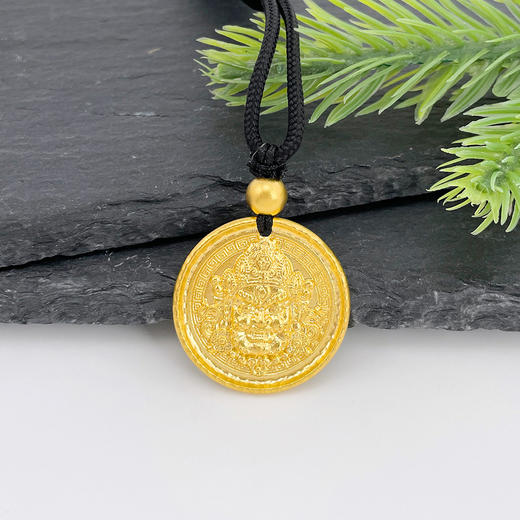 【限时克减150元】足金999.9 古法挂绳实心手工錾刻黄财神吊坠（含珠子）(ANWZGFDZ00122-2)（预售产品下单后不退款不退货不换货不补差价） 商品图0