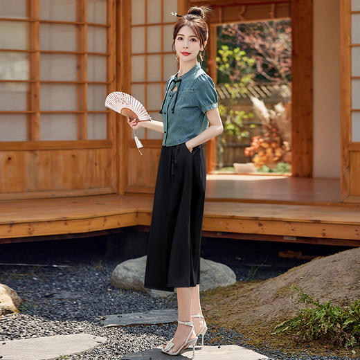 时尚新中式，盘扣牛仔上衣半身两件套HR-YLFS8888 商品图8