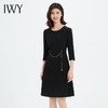 IWY/黑色连衣裙新款七分袖长裙设计感高端商务正式场合淑女气质ol裙子Q13304 商品缩略图2