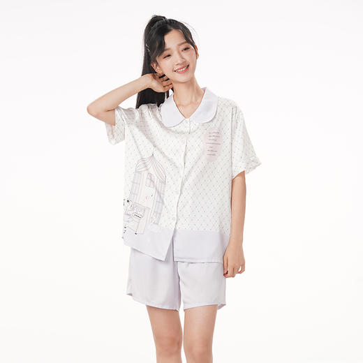 都市丽人生活家居春夏睡衣女冰雪丝印花家居服薄款短袖短裤女士丝质套装LH41D7 商品图3