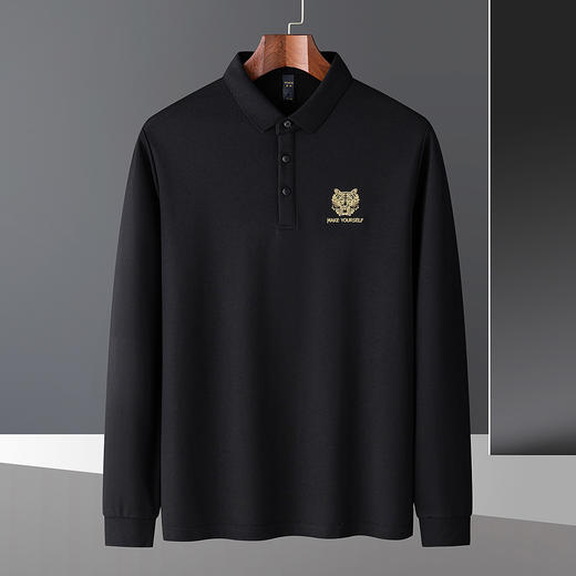 14LP8026罗蒙男士虎头刺绣polo衫男长袖t恤男春秋加厚双面布男士t恤长袖上衣 商品图4