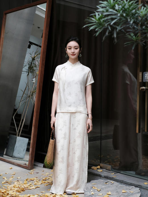 盛唐牡丹 |桃花源香槟色真丝提花上衣 商品图6