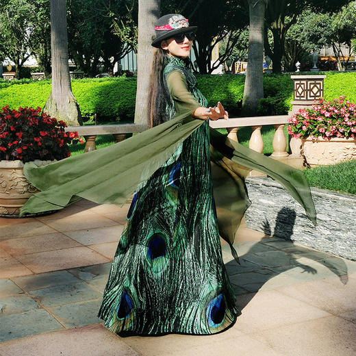 雀翎戏绿飘逸水袖连衣裙 | 杨丽萍老师同款 | 现货加急发 商品图1