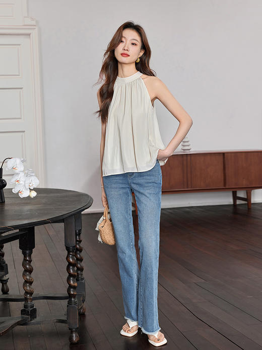 【专属特价】熙世界露肩挂脖无袖背心女外穿夏新款气质修身短款内搭吊带上衣 商品图2