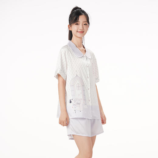 都市丽人生活家居春夏睡衣女冰雪丝印花家居服薄款短袖短裤女士丝质套装LH41D7 商品图4