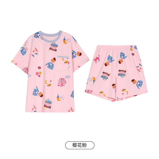 都市丽人生活家居春夏睡衣女32支CVC单面家居服薄款短袖短裤女士棉质套装LH42D5 商品图9
