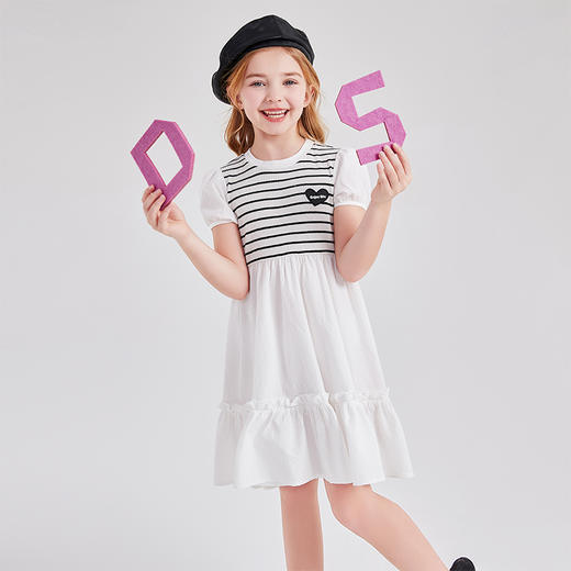 笛莎Deesha 女童连衣裙2024年新款条纹连衣裙 商品图0