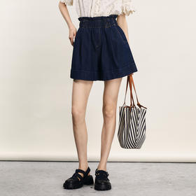 谜底牛仔短裤女2024夏季新品复古文艺风花苞式高腰A型裤242MK0713