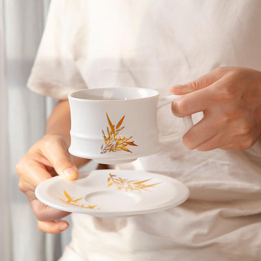 乾唐轩活瓷杯送礼佳品竹君子/花仙子咖啡杯国风马克杯一盘一杯套装礼品送人 宝石蓝+碧玺负离子 商品图2