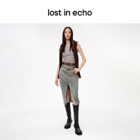 lost in echo设计师品牌小众撞色复古潮流开衩牛仔裙中长半身裙