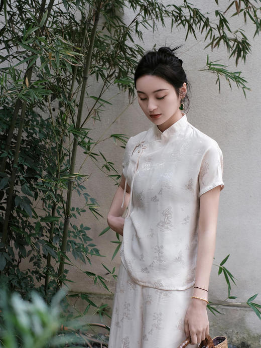 盛唐牡丹 |桃花源香槟色真丝提花上衣 商品图11