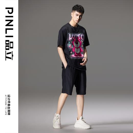 PINLI品立夏季新款卡通烫钻短袖T恤男士时尚潮牌印花休闲上衣BG242111041 商品图1
