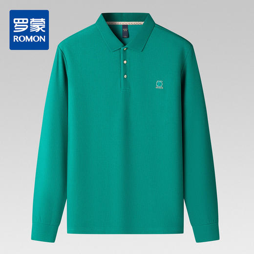 【含桑蚕丝】罗蒙男士春秋华夫格加厚polo衫男长袖t恤男舒适男polo衫 商品图0