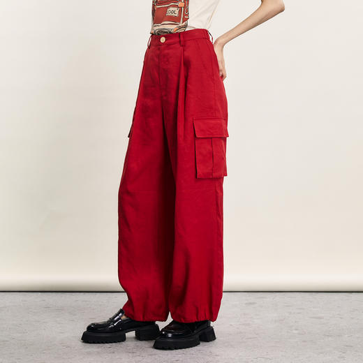 谜底工装休闲裤女2024夏季新品时尚百搭宽松亲肤阔腿裤242MK0625 商品图1