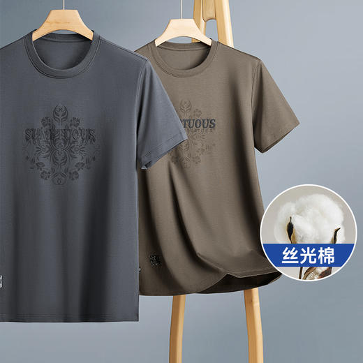 【丝光棉】【新款DPF】大依优型大码短袖T恤圆领加肥加大男装大号大码上衣男士休闲半袖夏季 商品图0