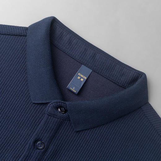 【华夫格含桑蚕丝】罗蒙男士春秋加厚polo衫男长袖t恤男舒适男polo衫 商品图5