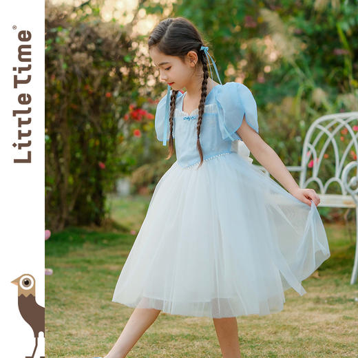 littletime女童连衣裙2024春夏新款短袖中大儿童洋气泡泡袖公主裙 商品图1
