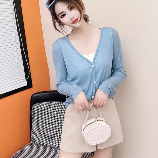 【纯色简约设计，适合各种身材！】2024春夏薄款天丝开衫防晒衣，女韩版宽松慵懒风V领针织空调衫外套-lm！ 商品图11