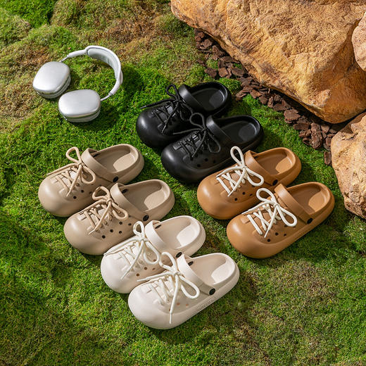 【一鞋两穿，舒适柔软！】2024新款洞洞鞋，女ins韩版EVA系带包头凉拖鞋，夏季防滑外穿沙滩-QA 商品图2